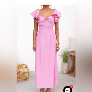 Chic Pink Ruffle Sleeve Maxi Dress